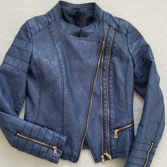 Forever 21 Jackets & Blazers - Forever 21 Moto faux leather blue-gray jacket Sz S